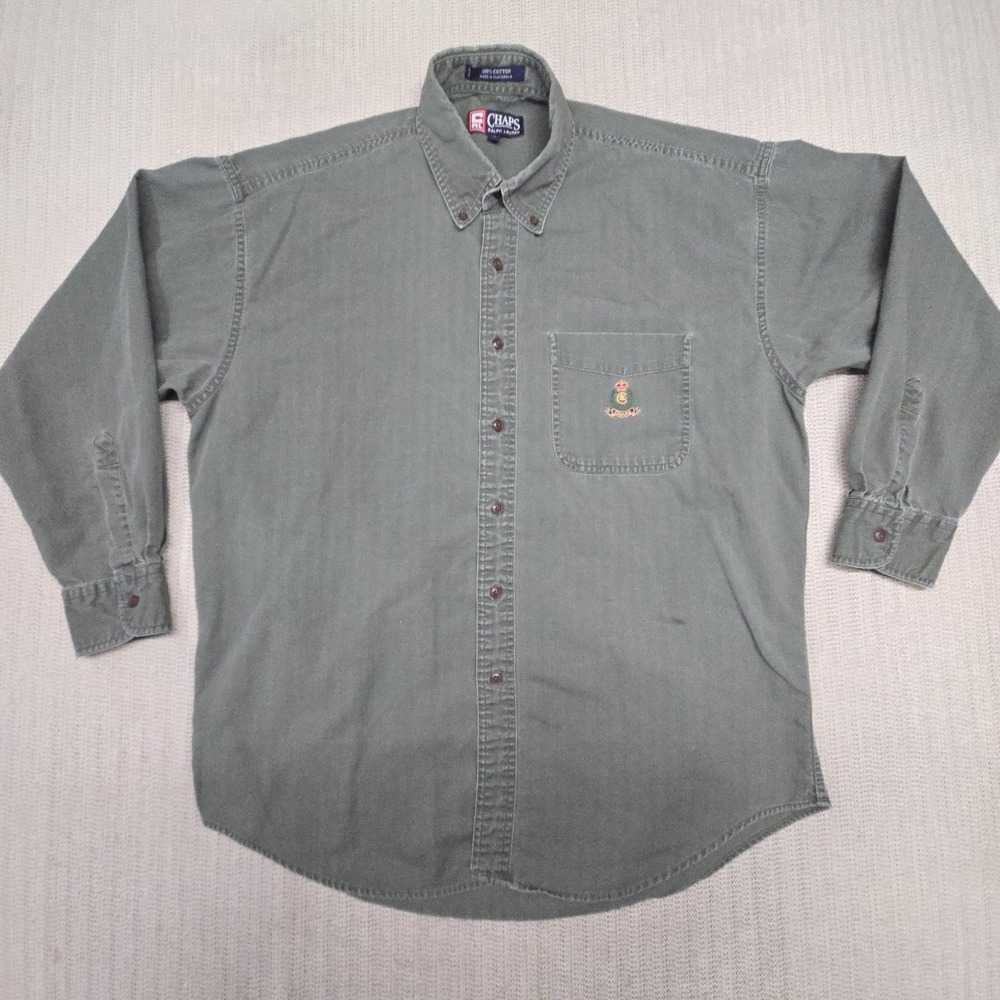 Vintage Chaps Ralph Lauren Shirt Mens Large Green Long Sleeve Button Down